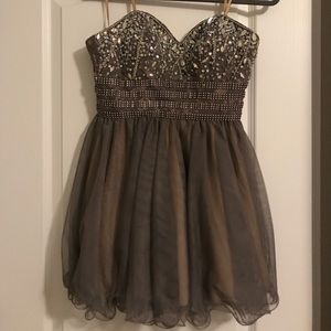 Strapless hoco dress sequin, lace, short